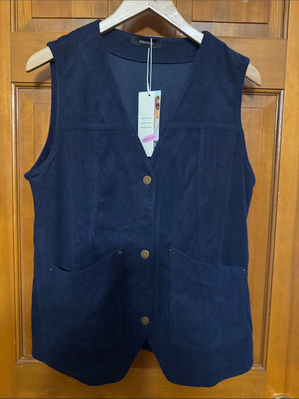 Dokotoo Women's Navy Corduroy Button Vest